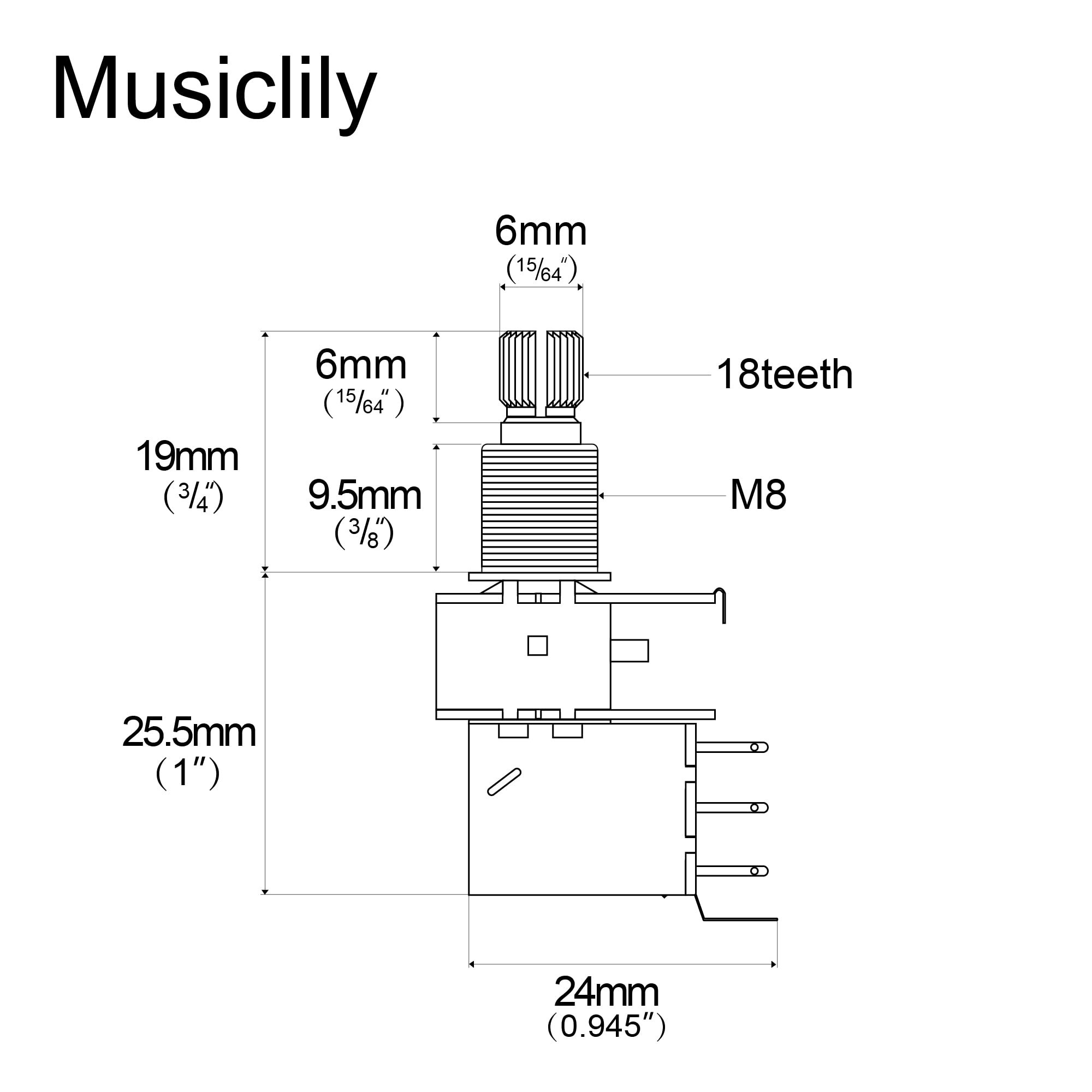 Musiclily Metric 18mm B500k Push Pull Guitar Pots Linear Taper Split Shaft Potentiometers for Electric Guitar or Bass(2 Pcs)